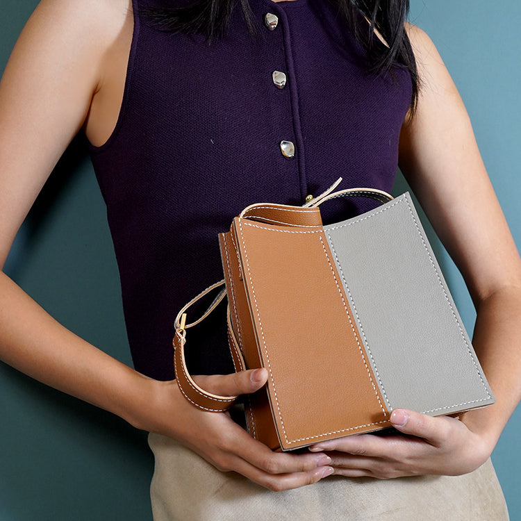 Ladder Bag 【焦糖啡 X 米白色  】環保69%蘋果再造皮革手袋