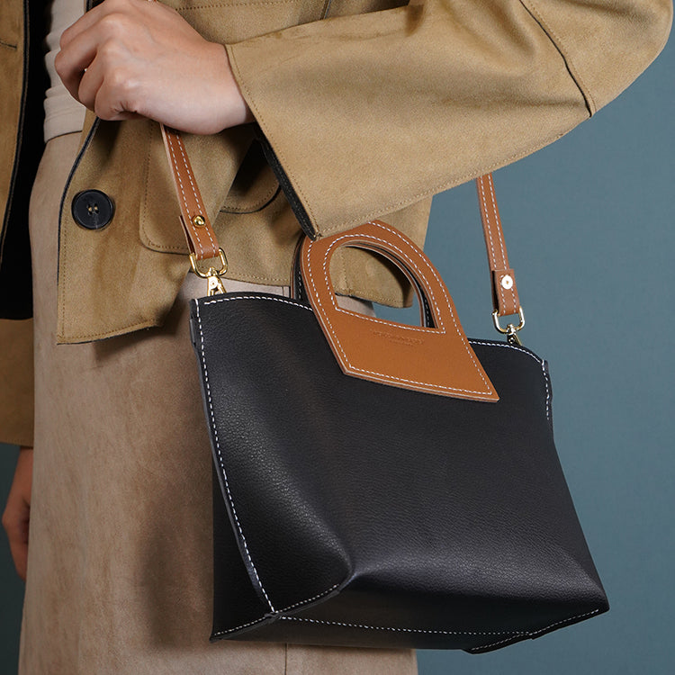 Harvest Bag 【 黑色 X 焦糖啡 】環保69%蘋果再造皮革手袋