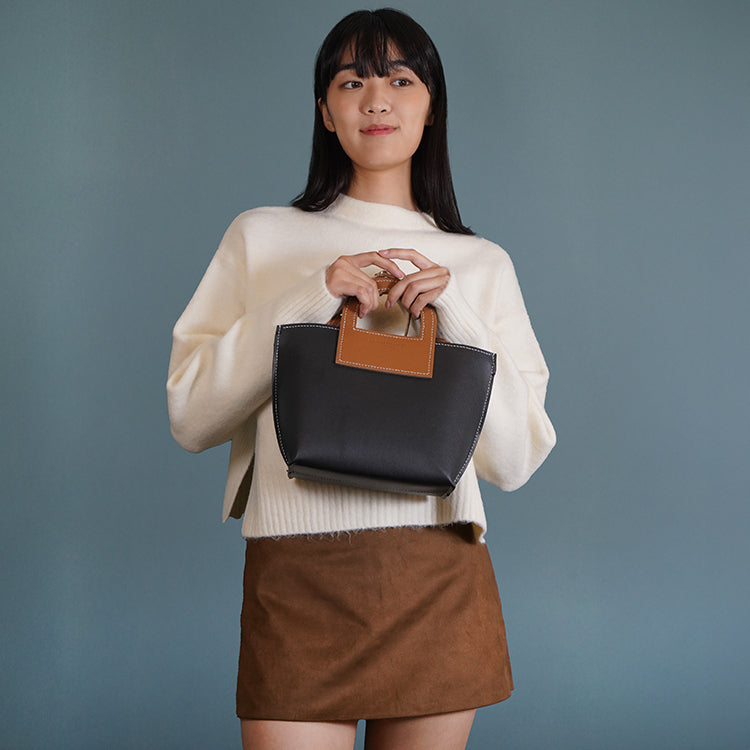 Harvest Bag 【 黑色 X 焦糖啡 】環保69%蘋果再造皮革手袋