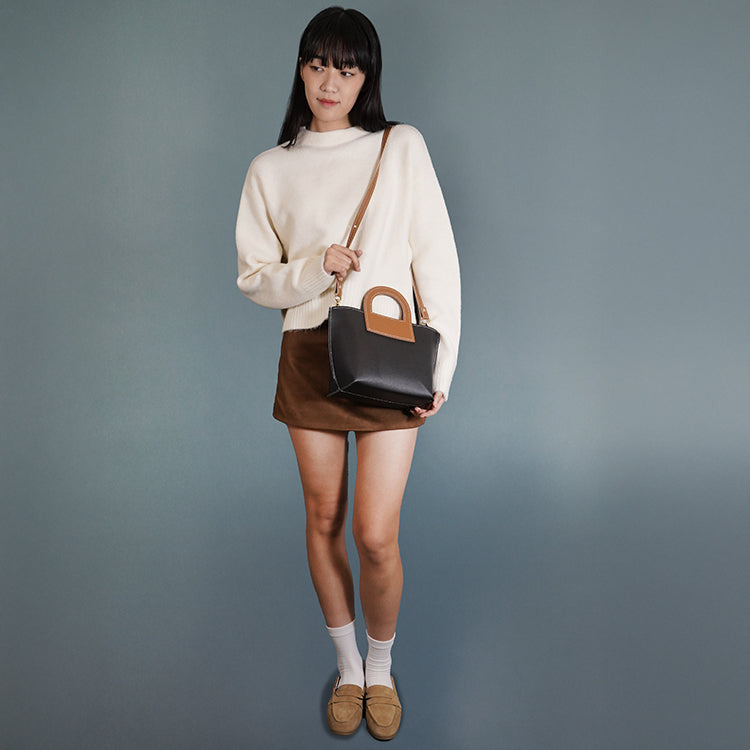 Harvest Bag 【 黑色 X 焦糖啡 】環保69%蘋果再造皮革手袋