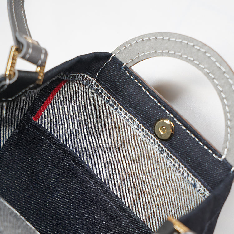 Flat Tote AP【 褐色 X 大象灰 】69%環保蘋果皮革牛仔布袋