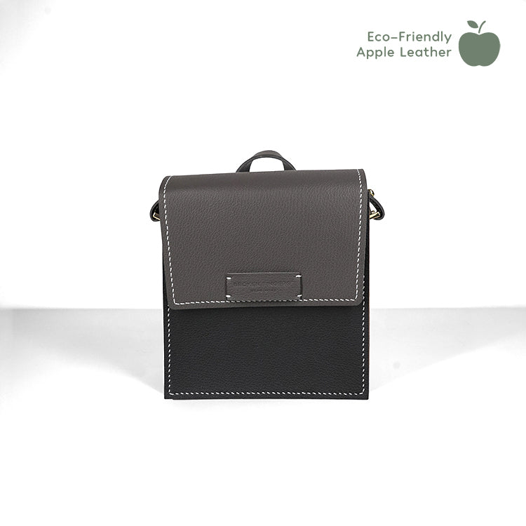 Square Bag 【 黑色 X 深灰色  】環保69%蘋果再造皮革手袋