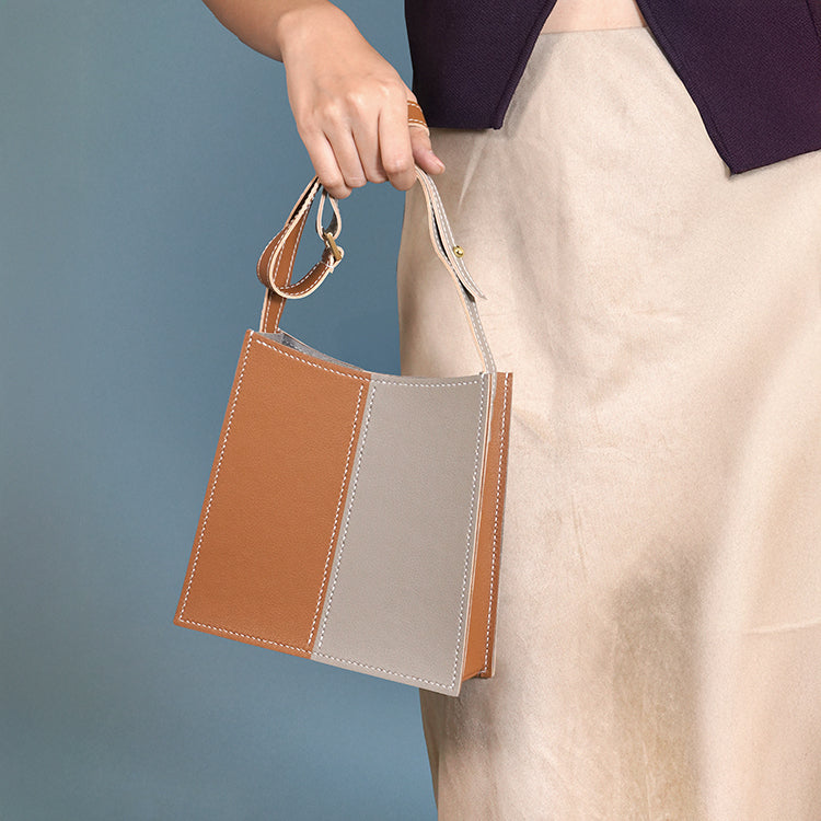 Ladder Bag 【焦糖啡 X 米白色  】環保69%蘋果再造皮革手袋