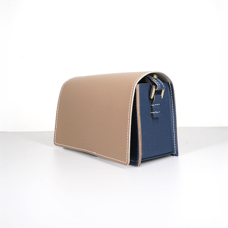 Boxy Bag 【 大象灰 X 深藍色  】環保69%蘋果再造皮革手袋