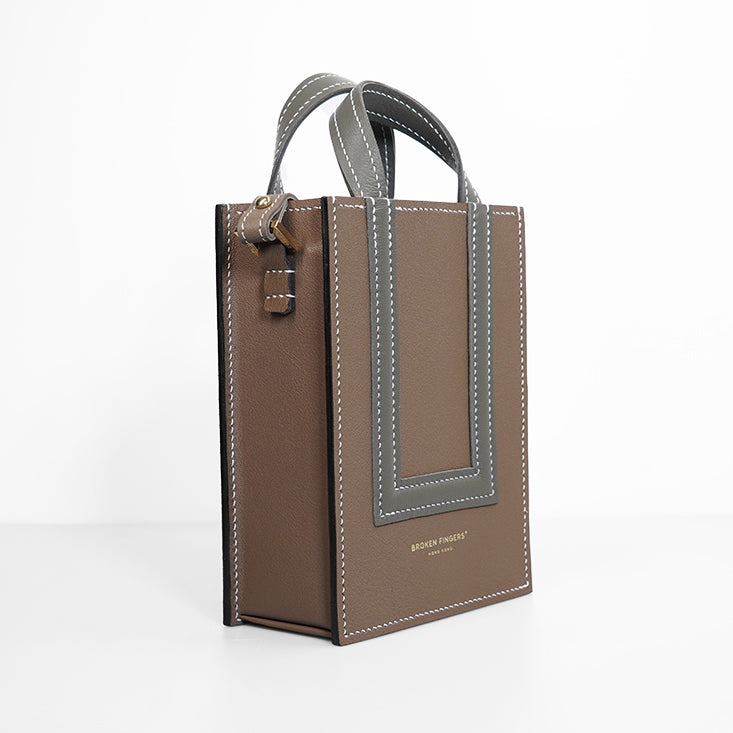Box Tote XS 【 Earthy Taupe X Raven Charcoal 】意大利羊皮手袋