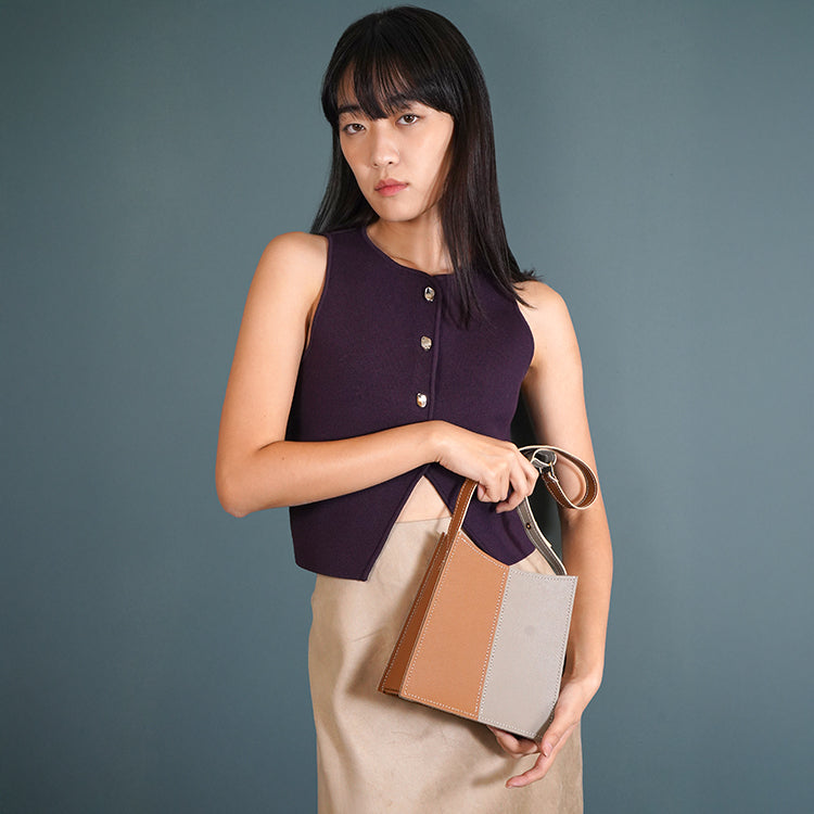 Ladder Bag 【焦糖啡 X 米白色  】環保69%蘋果再造皮革手袋