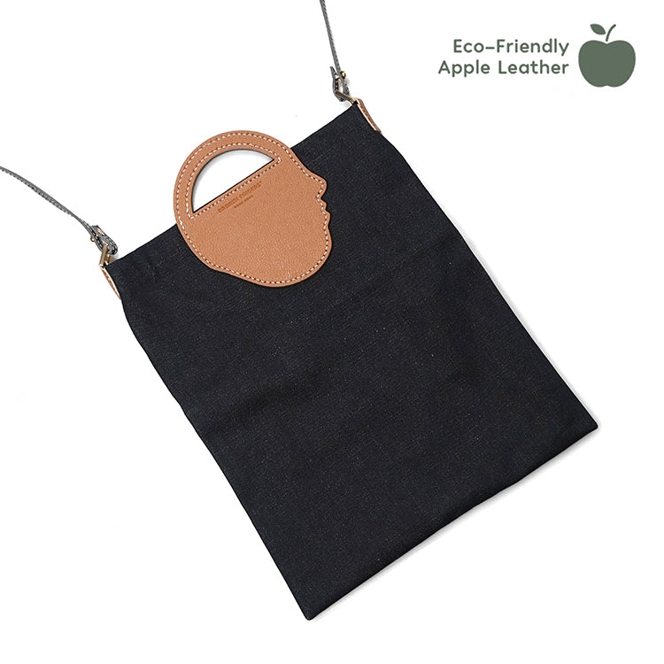 Flat Tote AP【 啡色 X 黑色 】69%環保蘋果皮革牛仔布袋