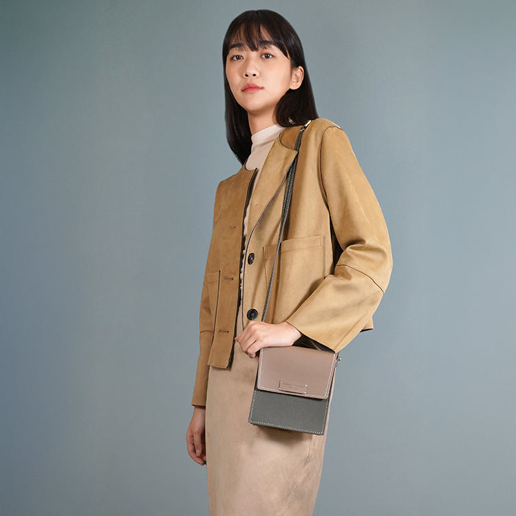 Square Bag 【 大象灰 X 綠色 】環保69%蘋果再造皮革手袋