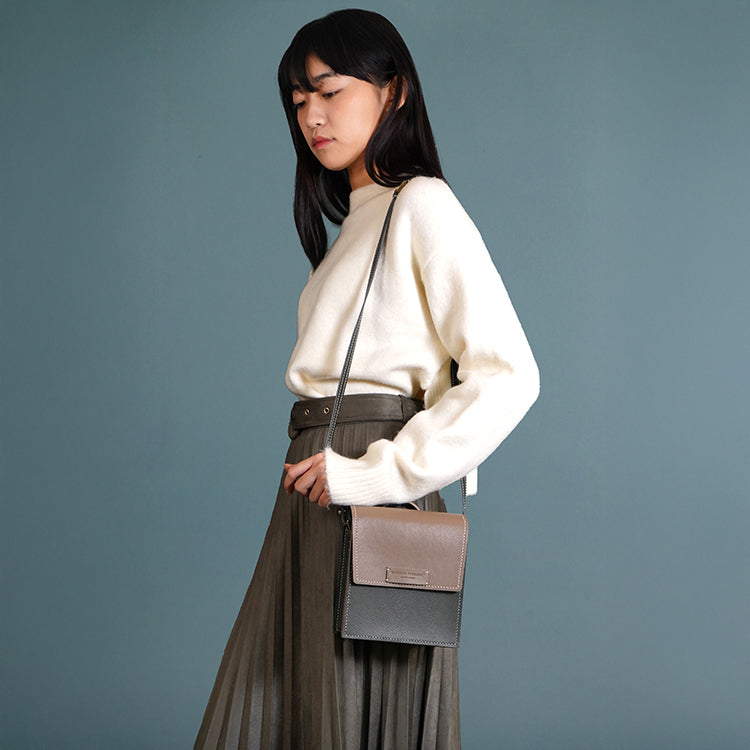 Square Bag 【 大象灰 X 綠色 】環保69%蘋果再造皮革手袋