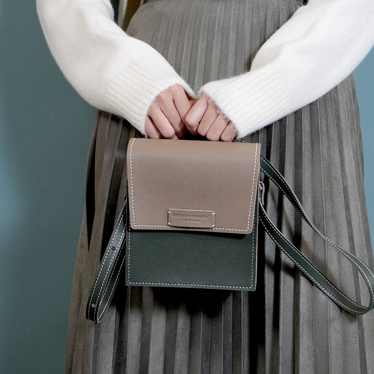 Square Bag 【 大象灰 X 綠色 】環保69%蘋果再造皮革手袋