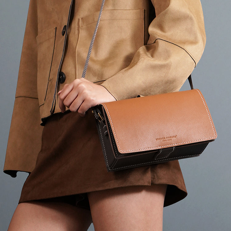 Boxy Bag 【 焦糖啡 X 深灰色 】環保69%蘋果再造皮革手袋