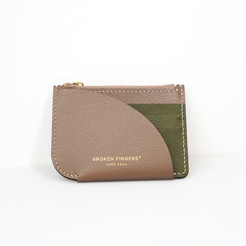 Zip Holder【 Earthy Taupe X Forest Green 】意大利羊皮皮具