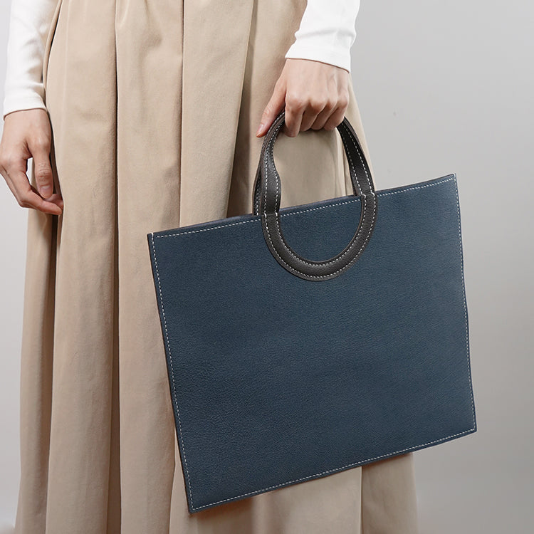 Frame Tote H 【 Cobalt Blue X Raven Charcoal 】意大利羊皮手袋