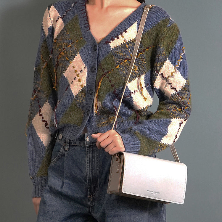 Boxy Bag 【 淺灰色 X 米白色 】環保69%蘋果再造皮革手袋