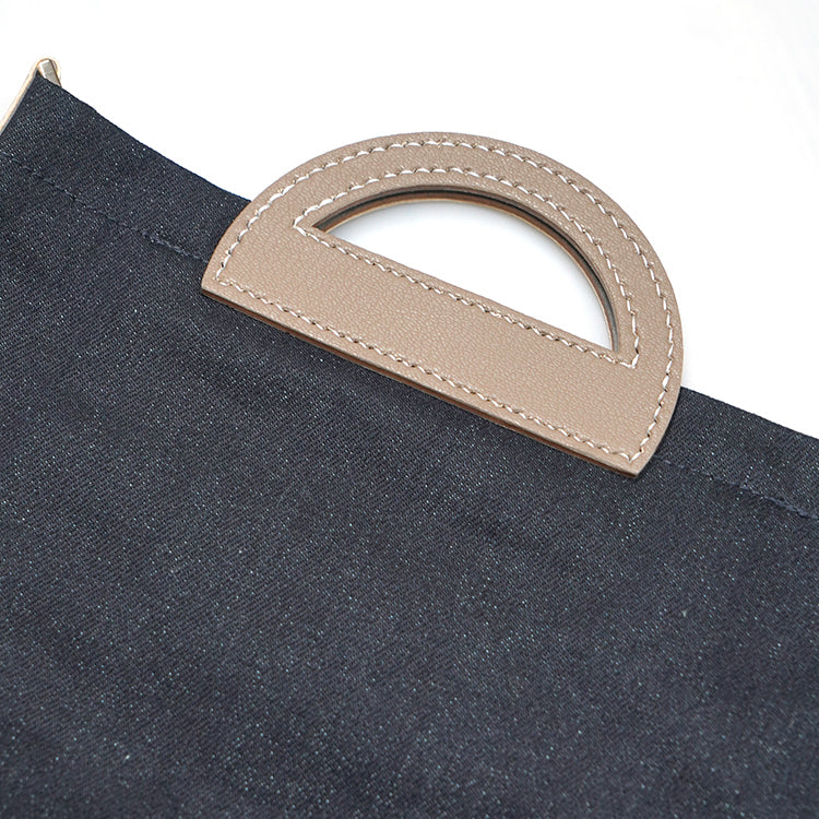 Flat Tote AP【 褐色 X 大象灰 】69%環保蘋果皮革牛仔布袋