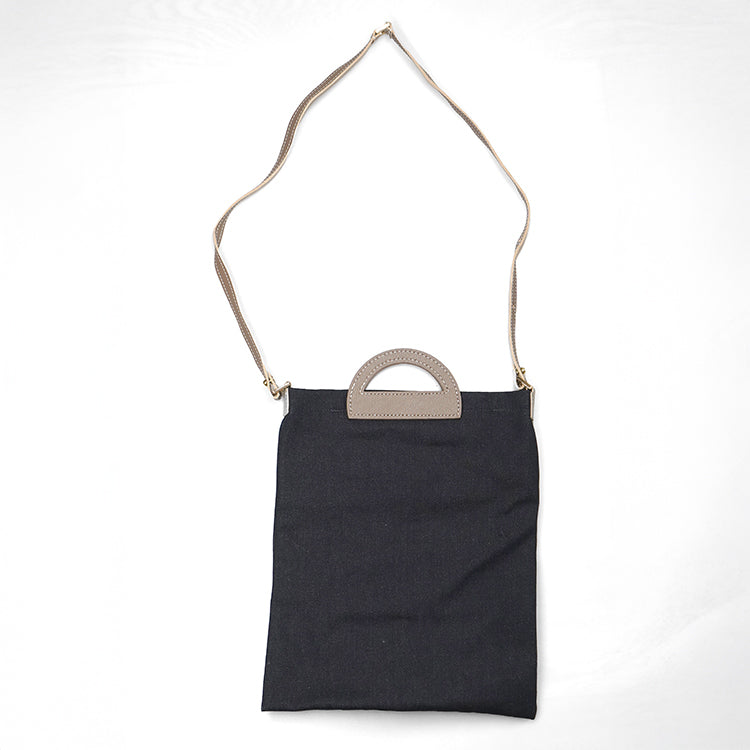 Flat Tote AP【 褐色 X 大象灰 】69%環保蘋果皮革牛仔布袋