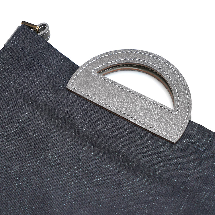 Flat Tote AP【 黑色 X 深灰】69%環保蘋果皮革牛仔布袋