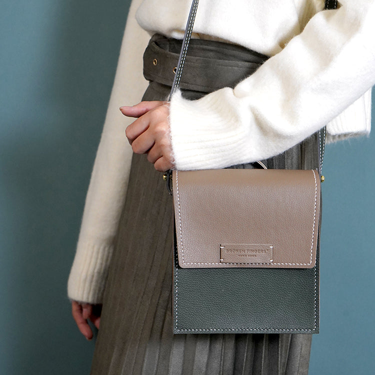 Square Bag 【 大象灰 X 綠色 】環保69%蘋果再造皮革手袋