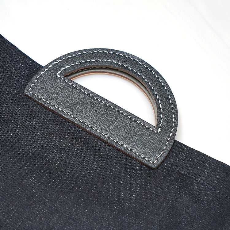 Flat Tote AP【 啡色 X 黑色 】69%環保蘋果皮革牛仔布袋