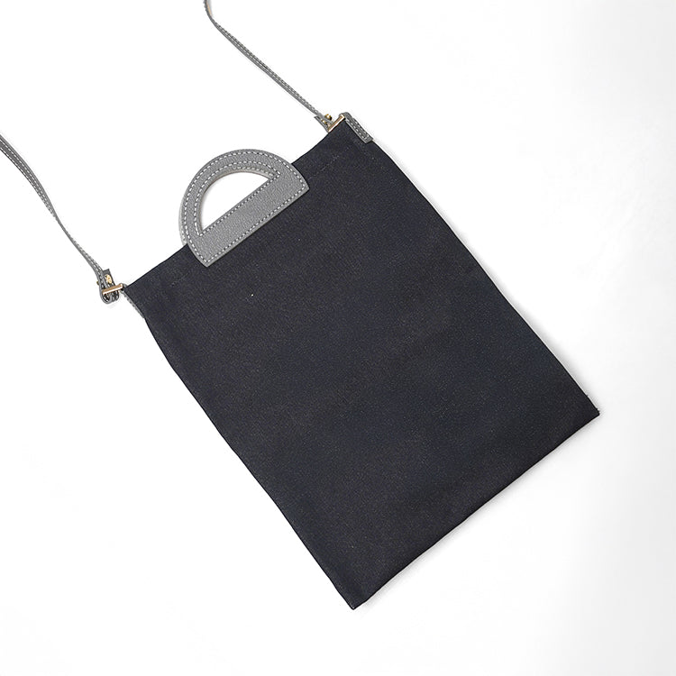 Flat Tote AP【 黑色 X 深灰】69%環保蘋果皮革牛仔布袋