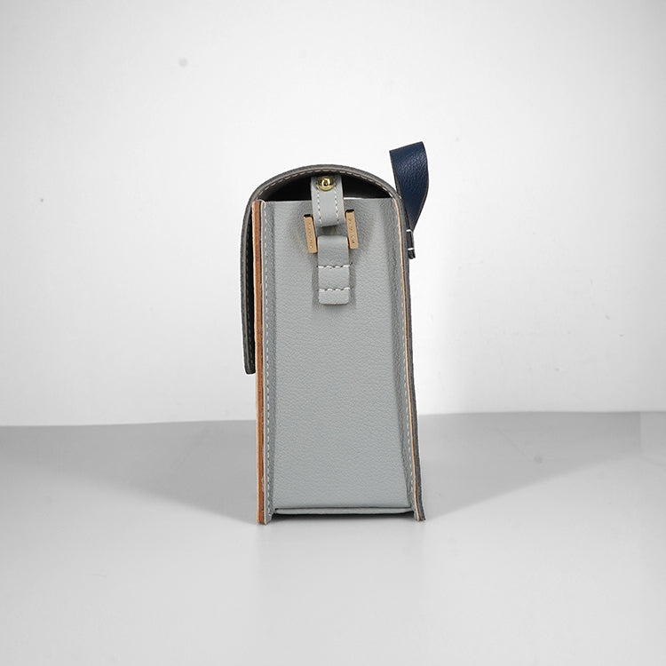 Square Bag 【 深藍色 X 淺灰色  】環保69%蘋果再造皮革手袋