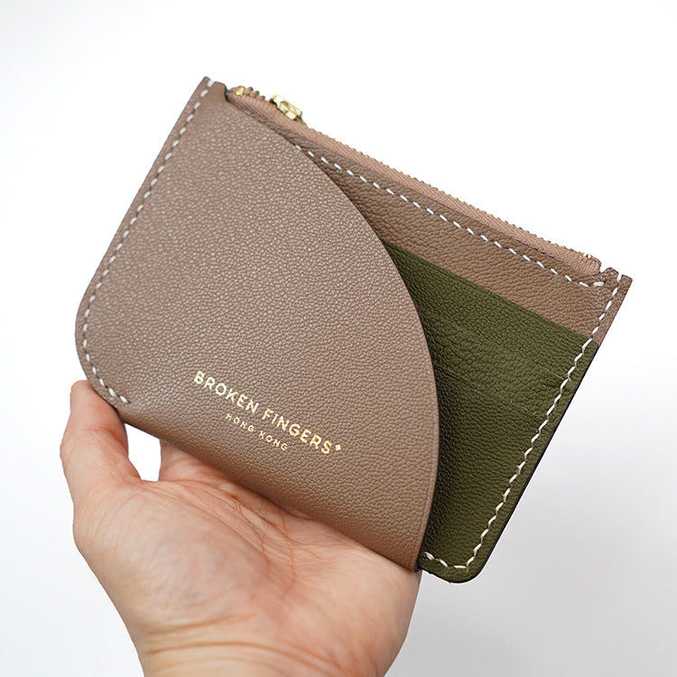Zip Holder【 Earthy Taupe X Forest Green 】意大利羊皮皮具
