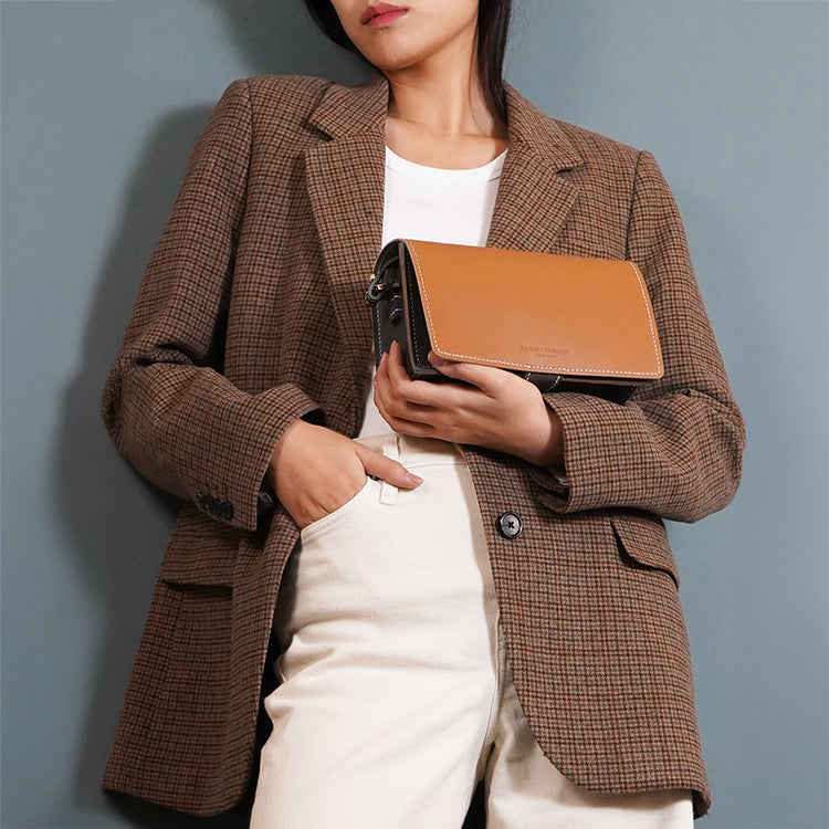 Boxy Bag 【 焦糖啡 X 深灰色 】環保69%蘋果再造皮革手袋