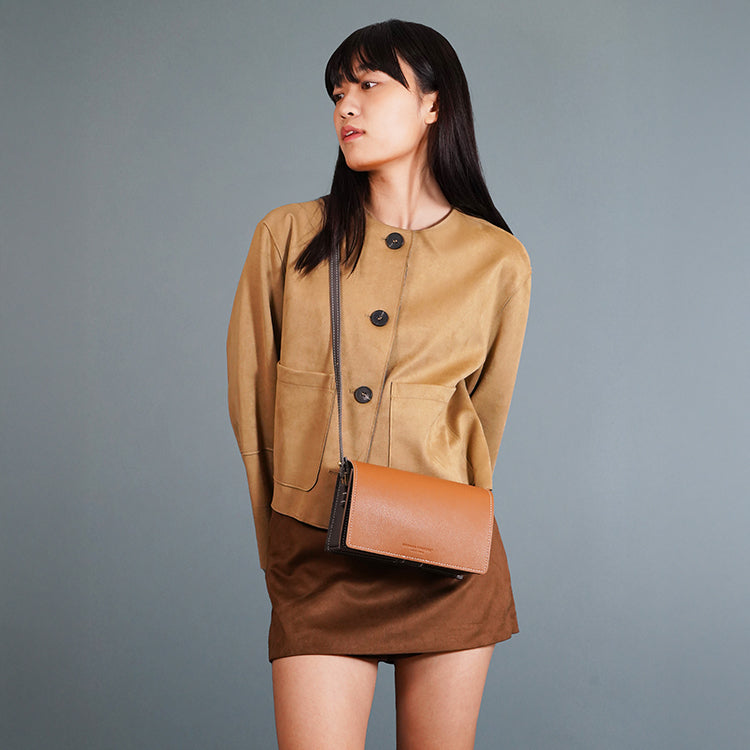 Boxy Bag 【 焦糖啡 X 深灰色 】環保69%蘋果再造皮革手袋