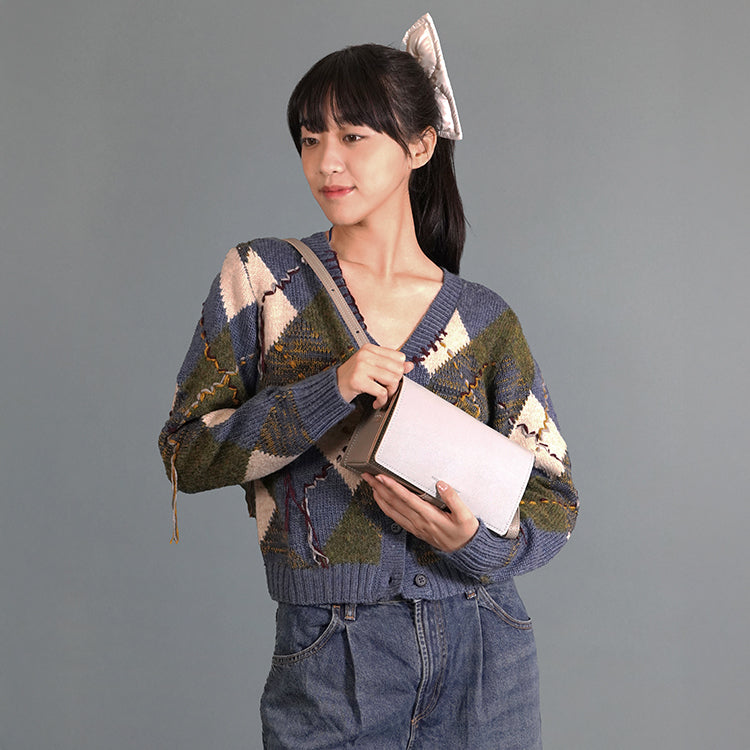 Boxy Bag 【 淺灰色 X 米白色 】環保69%蘋果再造皮革手袋