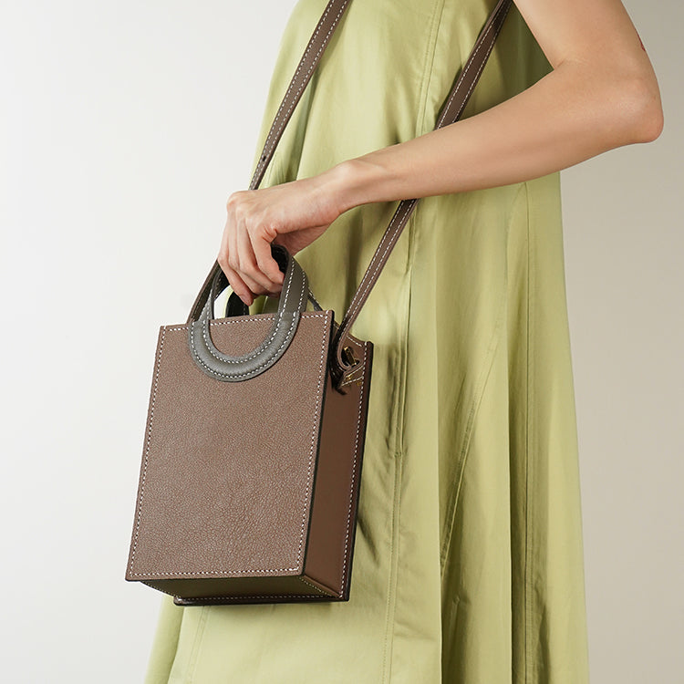 Box Tote XS 【 Earthy Taupe X Raven Charcoal 】意大利羊皮手袋