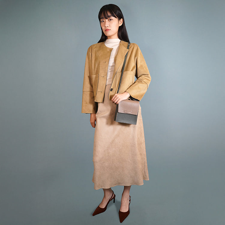 Square Bag 【 大象灰 X 綠色 】環保69%蘋果再造皮革手袋